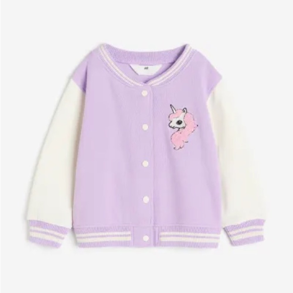 H&M Kids Girls Purple Unicorn Baseball Jacket Sweatshirt 3/4T